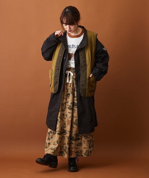 CUBE SUGAR（キューブシュガー）の「アウトドアプリント ツイル ギャザー フレアスカート（スカート・レディース・ベージュ/ブルー/カーキ・M）」の19枚目の写真