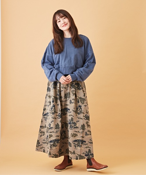 CUBE SUGAR（キューブシュガー）の「アウトドアプリント ツイル ギャザー フレアスカート（スカート・レディース・ベージュ/ブルー/カーキ・M）」の4枚目の写真