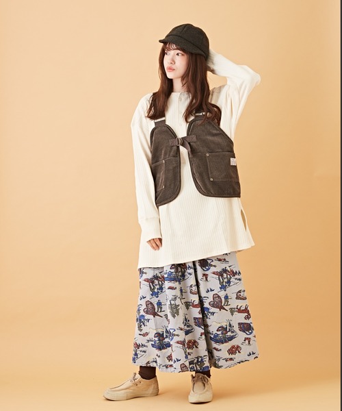 CUBE SUGAR（キューブシュガー）の「アウトドアプリント ツイル ギャザー フレアスカート（スカート・レディース・ベージュ/ブルー/カーキ・M）」の8枚目の写真