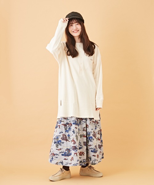 CUBE SUGAR（キューブシュガー）の「アウトドアプリント ツイル ギャザー フレアスカート（スカート・レディース・ベージュ/ブルー/カーキ・M）」の9枚目の写真