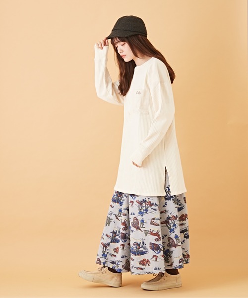 CUBE SUGAR（キューブシュガー）の「アウトドアプリント ツイル ギャザー フレアスカート（スカート・レディース・ベージュ/ブルー/カーキ・M）」の10枚目の写真