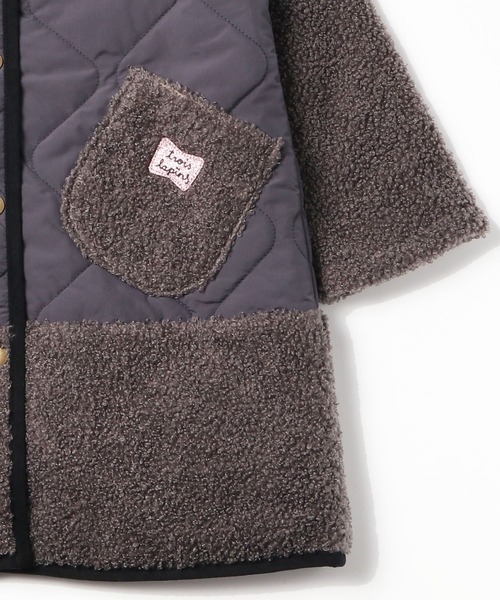 trois lapins kp(トロワラパンケーピー)の「キルティング×シープボアコート(120-130cm)(ノーカラーコート・キッズ・チャコールグレー/ベージュ・120cm/130cm)」の6枚目の写真