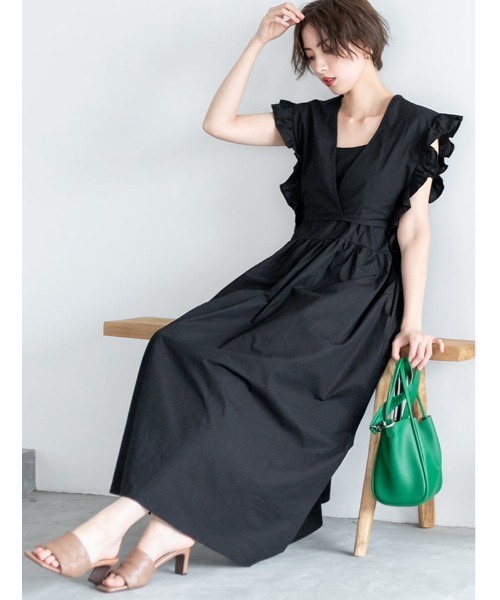 fifth（フィフス）の「ショルダーフリルセットワンピース（ワンピース・レディース・ブラック/ベージュ・MEDIUM）」の2枚目の写真