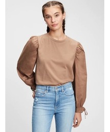 袖異素材コンシャストップス