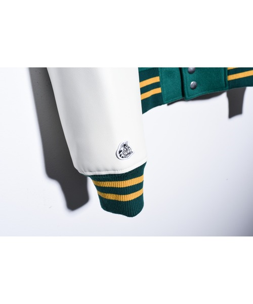 A'GEM9(エージェムナイン)の「『A'gem/エージェム』TIME OVER HEVY STADIUM JUMPER/ワッペンデザイン メルトンスタジャン(スタジャン・メンズ・ブラック/グリーン・FREE)」の6枚目の写真