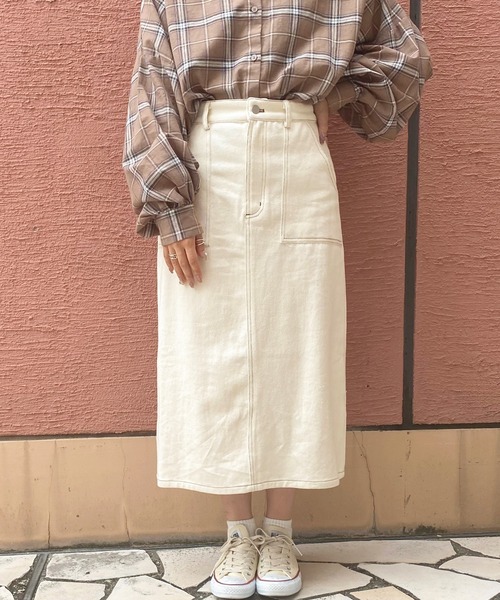 apres jour（アプレジュール）の「ステッチナロースカート【ZOZOTOWN限定アイテム】（スカート・レディース・ブラック/アイボリー/ブラウン系その他・SMALL/MEDIUM/X-LARGE）」の4枚目の写真