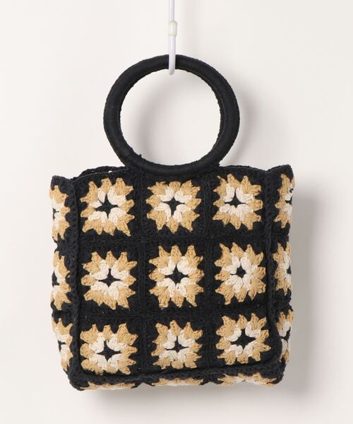 Kastane(カスタネ)の「パッチワークハンドクロシェBAG(トートバッグ・レディース・アイボリー/ブラック/グリーン・FREE)」の10枚目の写真