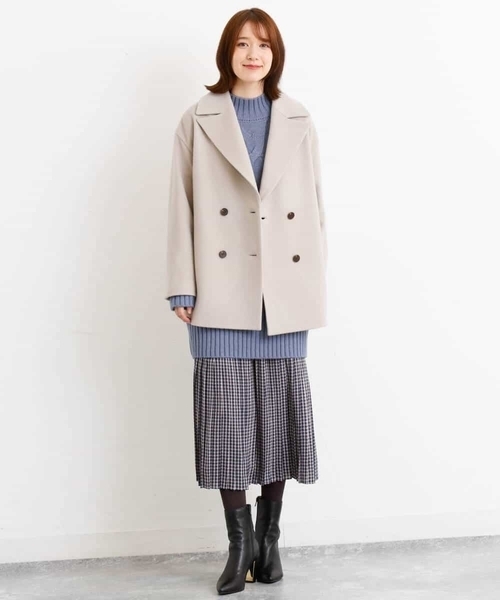 MK MICHEL KLEIN（エムケーミッシェルクラン）の「SUPER100'SウールPコート（ピーコート・レディース・ブラック/グレー系その他/レッド・38）」の4枚目の写真