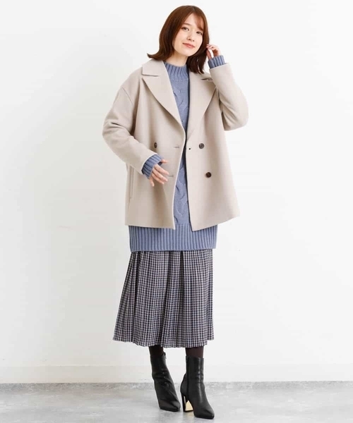 MK MICHEL KLEIN（エムケーミッシェルクラン）の「SUPER100'SウールPコート（ピーコート・レディース・ブラック/グレー系その他/レッド・38）」の5枚目の写真