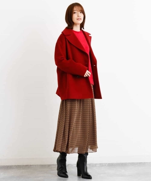 MK MICHEL KLEIN（エムケーミッシェルクラン）の「SUPER100'SウールPコート（ピーコート・レディース・ブラック/グレー系その他/レッド・38）」の9枚目の写真