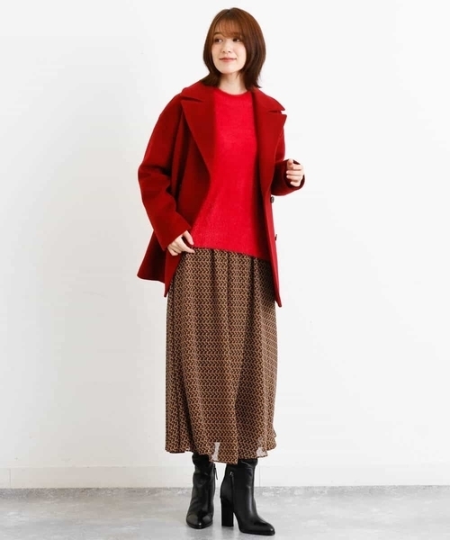 MK MICHEL KLEIN（エムケーミッシェルクラン）の「SUPER100'SウールPコート（ピーコート・レディース・ブラック/グレー系その他/レッド・38）」の10枚目の写真