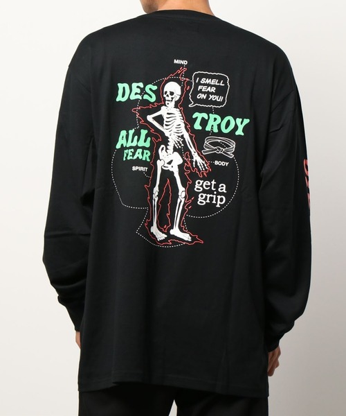 GRIMEY(グライミー)の「GRMY(GRIMEY)/グライミー/Destroy Fear LongSleeve Tee(Tシャツ/カットソー・メンズ・ブラック/ホワイト・MEDIUM/LARGE/X-LARGE)」の4枚目の写真