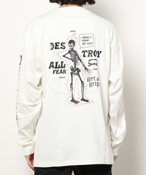 GRIMEY(グライミー)の「GRMY(GRIMEY)/グライミー/Destroy Fear LongSleeve Tee(Tシャツ/カットソー・メンズ・ブラック/ホワイト・MEDIUM/LARGE/X-LARGE)」の3枚目の写真