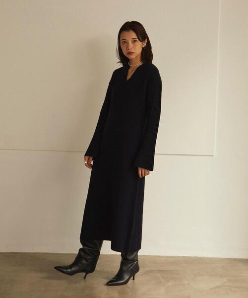 ＜EMMEL REFINES（エメル リファインズ）＞EM キーネック アゼ ワンピース/ ニットワンピ