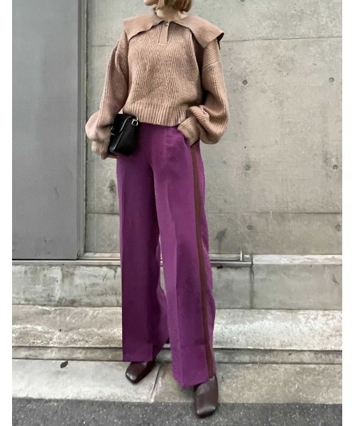 Re:EDIT（リエディ）の「[低身長/高身長サイズ有]選べる2TYPEとろみクロスセンタープレスサイドラインパンツ（その他パンツ・レディース・ブラック/ベージュ/パープル/キャメル/ラベンダー/ブラック系その他/ベージュ系その他/ブラウン系その他・MEDIUM/LARGE/SHORT/TALL）」の13枚目の写真