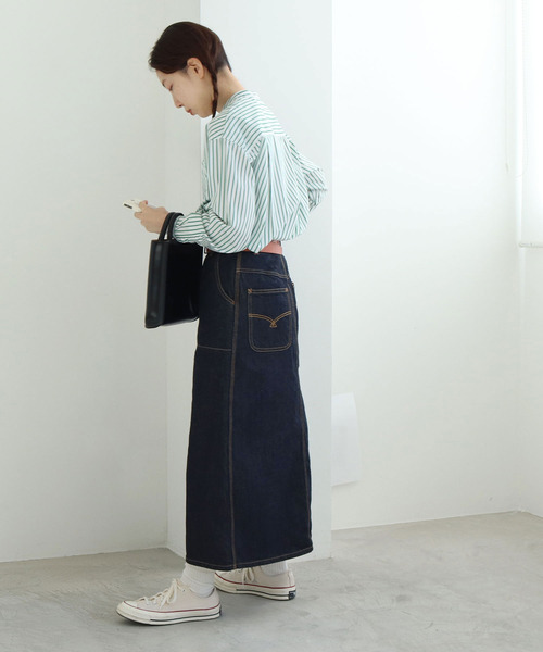 PAR ICI KLASSISK（パーリッシィクラシスク）の「カイハラデニム ロングスカート（デニムスカート・レディース・ネイビー・FREE）」の18枚目の写真