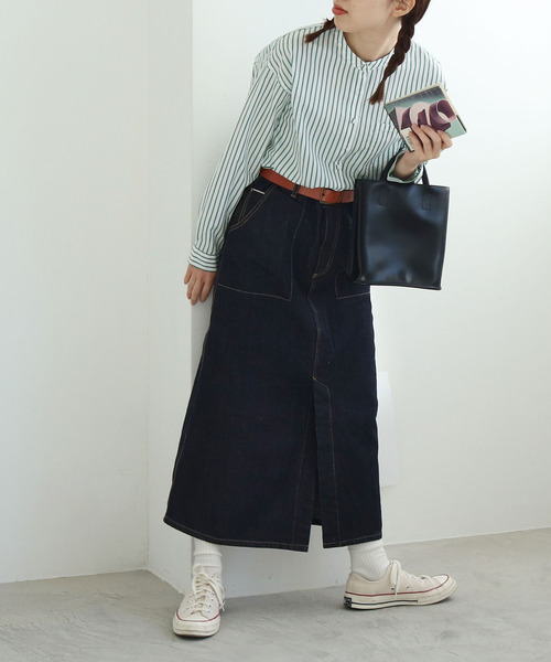 PAR ICI KLASSISK（パーリッシィクラシスク）の「カイハラデニム ロングスカート（デニムスカート・レディース・ネイビー・FREE）」の21枚目の写真