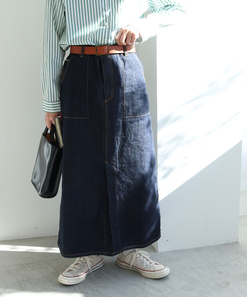 PAR ICI KLASSISK（パーリッシィクラシスク）の「カイハラデニム ロングスカート（デニムスカート・レディース・ネイビー・FREE）」の3枚目の写真