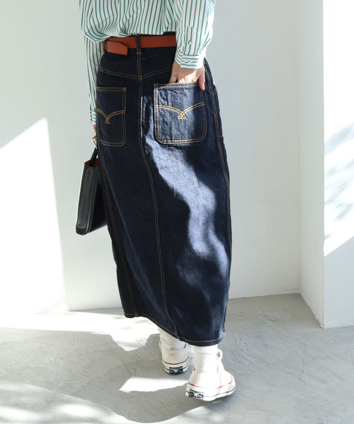 PAR ICI KLASSISK（パーリッシィクラシスク）の「カイハラデニム ロングスカート（デニムスカート・レディース・ネイビー・FREE）」の4枚目の写真