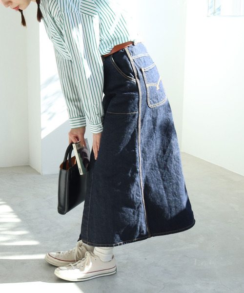 PAR ICI KLASSISK（パーリッシィクラシスク）の「カイハラデニム ロングスカート（デニムスカート・レディース・ネイビー・FREE）」の5枚目の写真