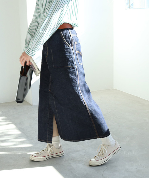 PAR ICI KLASSISK（パーリッシィクラシスク）の「カイハラデニム ロングスカート（デニムスカート・レディース・ネイビー・FREE）」の2枚目の写真