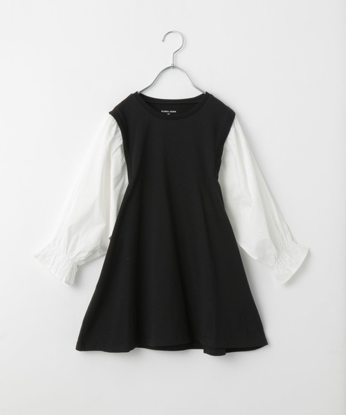 GLOBAL WORK（グローバルワーク）の「キッズ/袖フハクドッキングワンピース/263054（ワンピース・キッズ・アイボリー/ブラック・130cm/110cm/160cm/150cm/100cm/120cm/140cm）」の2枚目の写真