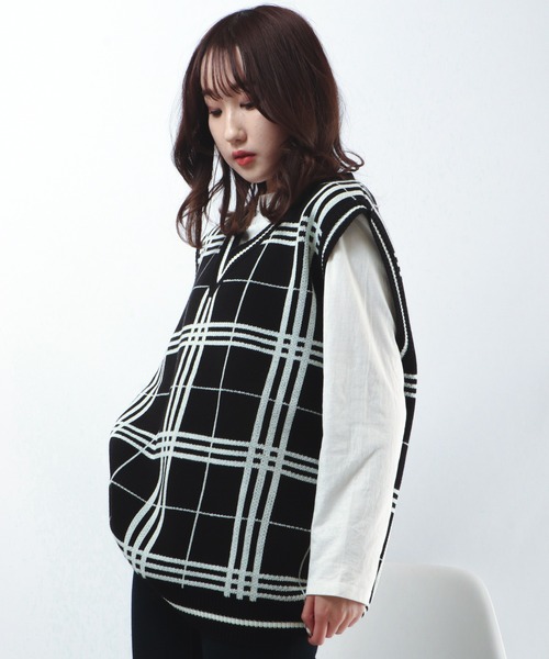 CIAO（チャオ）の「ciao ルーズチェックベスト（ベスト・メンズ・ホワイト/ブラック/ベージュ/ブラウン/グレー/サックスブルー/グリーン/ベージュ系その他・FREE）」の19枚目の写真