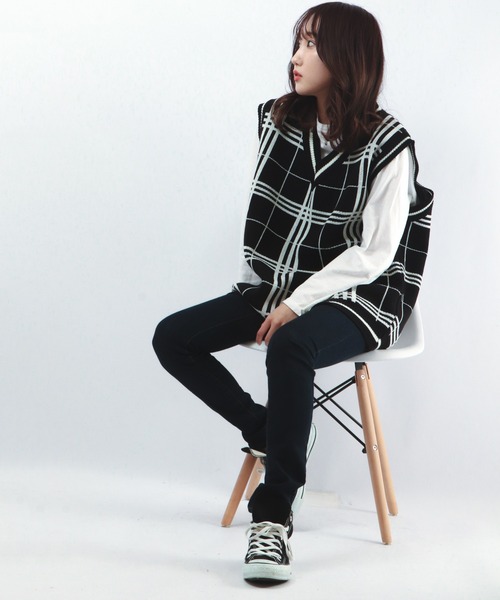 CIAO（チャオ）の「ciao ルーズチェックベスト（ベスト・メンズ・ホワイト/ブラック/ベージュ/ブラウン/グレー/サックスブルー/グリーン/ベージュ系その他・FREE）」の21枚目の写真