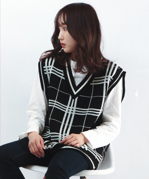 CIAO（チャオ）の「ciao ルーズチェックベスト（ベスト・メンズ・ホワイト/ブラック/ベージュ/ブラウン/グレー/サックスブルー/グリーン/ベージュ系その他・FREE）」の22枚目の写真