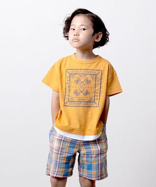 DILASH(ディラッシュ)の「先染めチェックダブルガーゼハーフパンツ(その他パンツ・キッズ・オレンジ/パープル/ベージュ・130/110/120/80/90/100/140)」の5枚目の写真