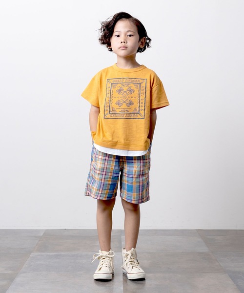 DILASH(ディラッシュ)の「先染めチェックダブルガーゼハーフパンツ(その他パンツ・キッズ・オレンジ/パープル/ベージュ・130/110/120/80/90/100/140)」の7枚目の写真