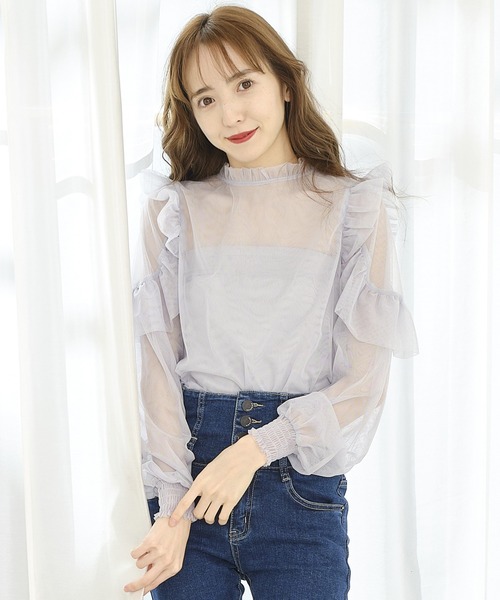 TITTY&CO.(ティティーアンドコー)の「フリルスリーブチュールトップス(シャツ/ブラウス・レディース・ベージュ/アイボリー/ライトブルー・FREE)」の6枚目の写真