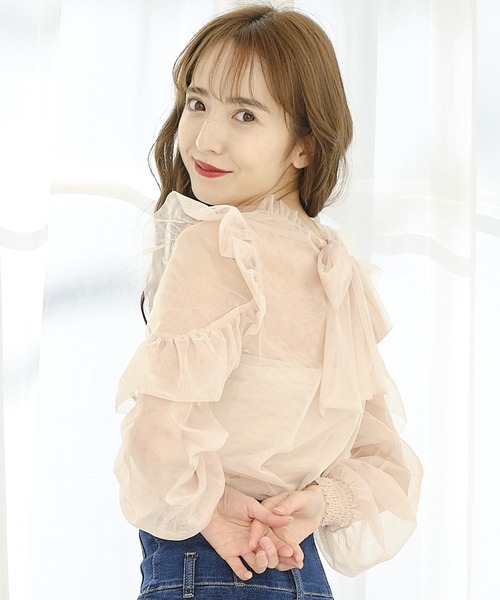 TITTY&CO.(ティティーアンドコー)の「フリルスリーブチュールトップス(シャツ/ブラウス・レディース・ベージュ/アイボリー/ライトブルー・FREE)」の8枚目の写真