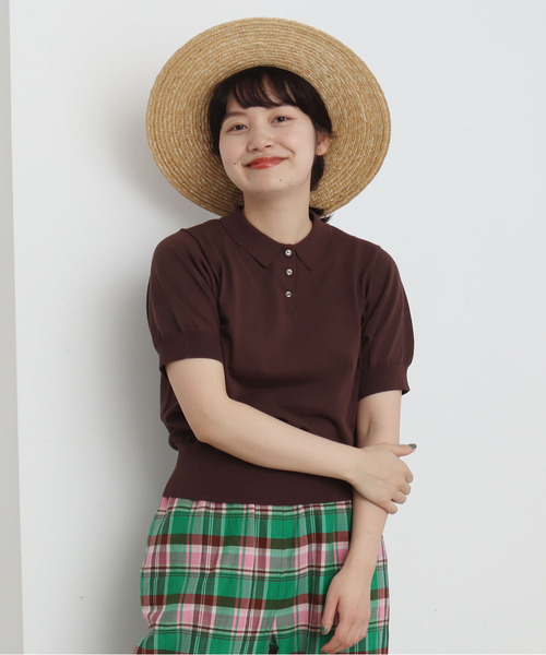 CHILD WOMAN（チャイルドウーマン）の「ICE COTTON ニットポロ（ポロシャツ・レディース・ブラック/レッド/グリーン/ダークブラウン/パープル/ピンク/アイボリー・FREE）」の4枚目の写真