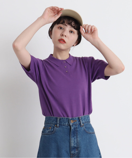 CHILD WOMAN（チャイルドウーマン）の「ICE COTTON ニットポロ（ポロシャツ・レディース・ブラック/レッド/グリーン/ダークブラウン/パープル/ピンク/アイボリー・FREE）」の6枚目の写真