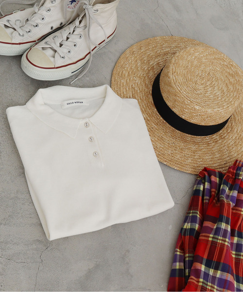 CHILD WOMAN（チャイルドウーマン）の「ICE COTTON ニットポロ（ポロシャツ・レディース・ブラック/レッド/グリーン/ダークブラウン/パープル/ピンク/アイボリー・FREE）」の2枚目の写真