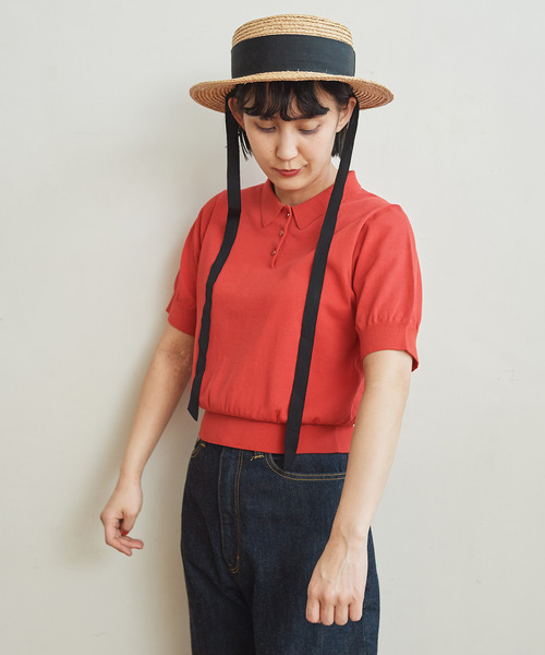 CHILD WOMAN（チャイルドウーマン）の「ICE COTTON ニットポロ（ポロシャツ・レディース・ブラック/レッド/グリーン/ダークブラウン/パープル/ピンク/アイボリー・FREE）」の10枚目の写真