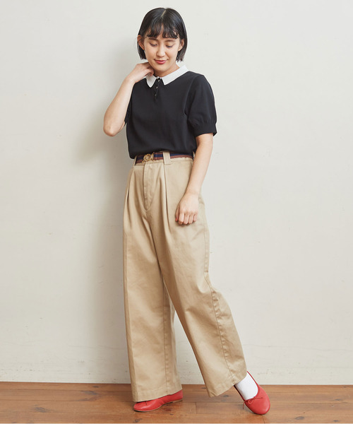 CHILD WOMAN（チャイルドウーマン）の「ICE COTTON ニットポロ（ポロシャツ・レディース・ブラック/レッド/グリーン/ダークブラウン/パープル/ピンク/アイボリー・FREE）」の20枚目の写真