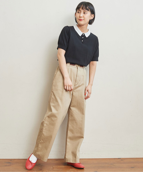 CHILD WOMAN（チャイルドウーマン）の「ICE COTTON ニットポロ（ポロシャツ・レディース・ブラック/レッド/グリーン/ダークブラウン/パープル/ピンク/アイボリー・FREE）」の19枚目の写真