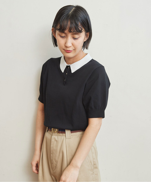 CHILD WOMAN（チャイルドウーマン）の「ICE COTTON ニットポロ（ポロシャツ・レディース・ブラック/レッド/グリーン/ダークブラウン/パープル/ピンク/アイボリー・FREE）」の15枚目の写真