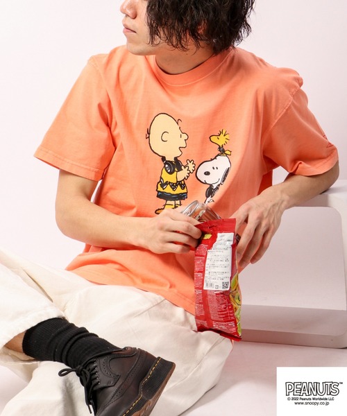 PEANUTS(ピーナッツ)の「PEANUTS SNOOPY/スヌーピー ピグメント染め半袖Tシャツ(Tシャツ/カットソー・レディース・ホワイト/オレンジ・LL/M/S/L)」の8枚目の写真