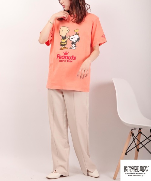 PEANUTS(ピーナッツ)の「PEANUTS SNOOPY/スヌーピー ピグメント染め半袖Tシャツ(Tシャツ/カットソー・レディース・ホワイト/オレンジ・LL/M/S/L)」の9枚目の写真