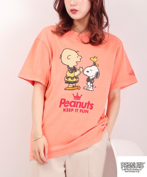 PEANUTS(ピーナッツ)の「PEANUTS SNOOPY/スヌーピー ピグメント染め半袖Tシャツ(Tシャツ/カットソー・レディース・ホワイト/オレンジ・LL/M/S/L)」の10枚目の写真