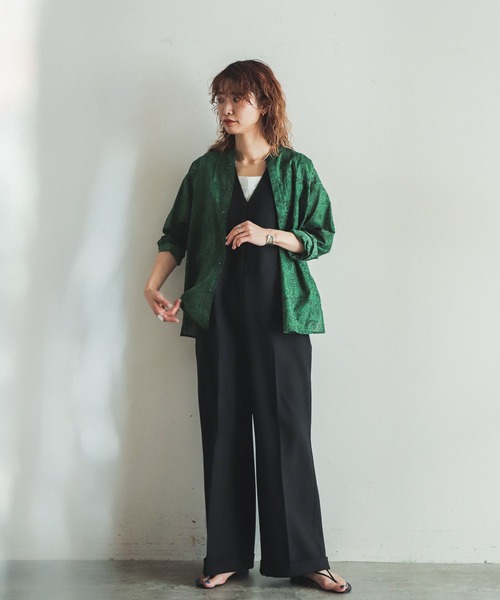 FIL DE FER フィル デ フェール 幾何リーフプリント スタンドネックブラウス 06-202-5 幾何リーフPT スタンドネックブラウス（シャツ/ブラウス）｜FIL