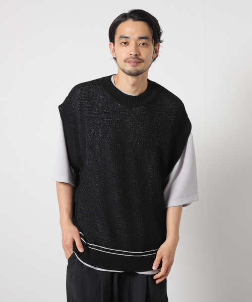 JOURNAL STANDARD J.S HOMESTEAD（ジャーナルスタンダードホームステッド）の「【J.S Homestead】リネン ミックス ストール ニット ベスト（ベスト・メンズ・ライトホワイト/イエロー/ブラック系その他・FREE）」の2枚目の写真