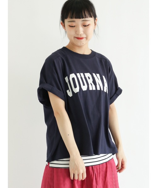 Samansa Mos2（サマンサ モスモス）の「ロゴプリントゆるTシャツ（Tシャツ/カットソー・レディース・キナリ/レッド/グリーン/ネイビー/ブルー/ベージュ・ﾌﾘ-）」の5枚目の写真