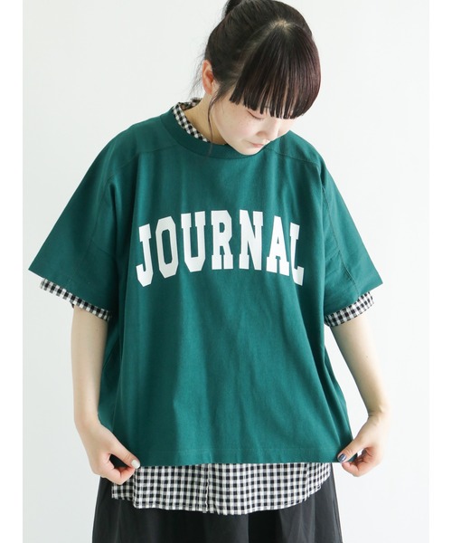 Samansa Mos2（サマンサ モスモス）の「ロゴプリントゆるTシャツ（Tシャツ/カットソー・レディース・キナリ/レッド/グリーン/ネイビー/ブルー/ベージュ・ﾌﾘ-）」の4枚目の写真