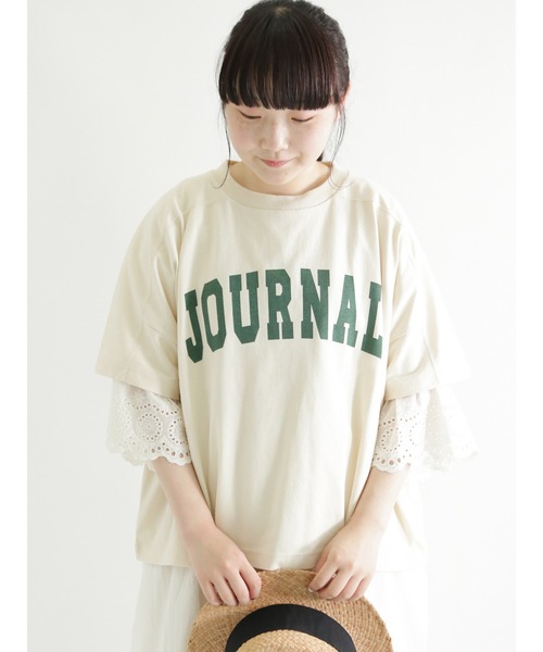 Samansa Mos2（サマンサ モスモス）の「ロゴプリントゆるTシャツ（Tシャツ/カットソー・レディース・キナリ/レッド/グリーン/ネイビー/ブルー/ベージュ・ﾌﾘ-）」の2枚目の写真