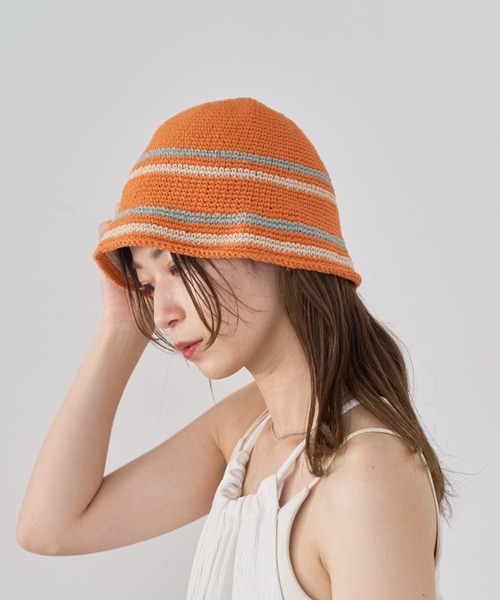 Kastane(カスタネ)の「【C-cie】CROCHET LINE 別注HAT(ハット・レディース・ホワイト/ブラウン/オレンジ・FREE)」の3枚目の写真