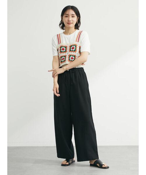 Green Parks(グリーンパークス)の「ベルギーリネン混セミワイドパンツ(その他パンツ・レディース・ブラック/ブラウン/ブルー/テラコッタ・FREE)」の15枚目の写真